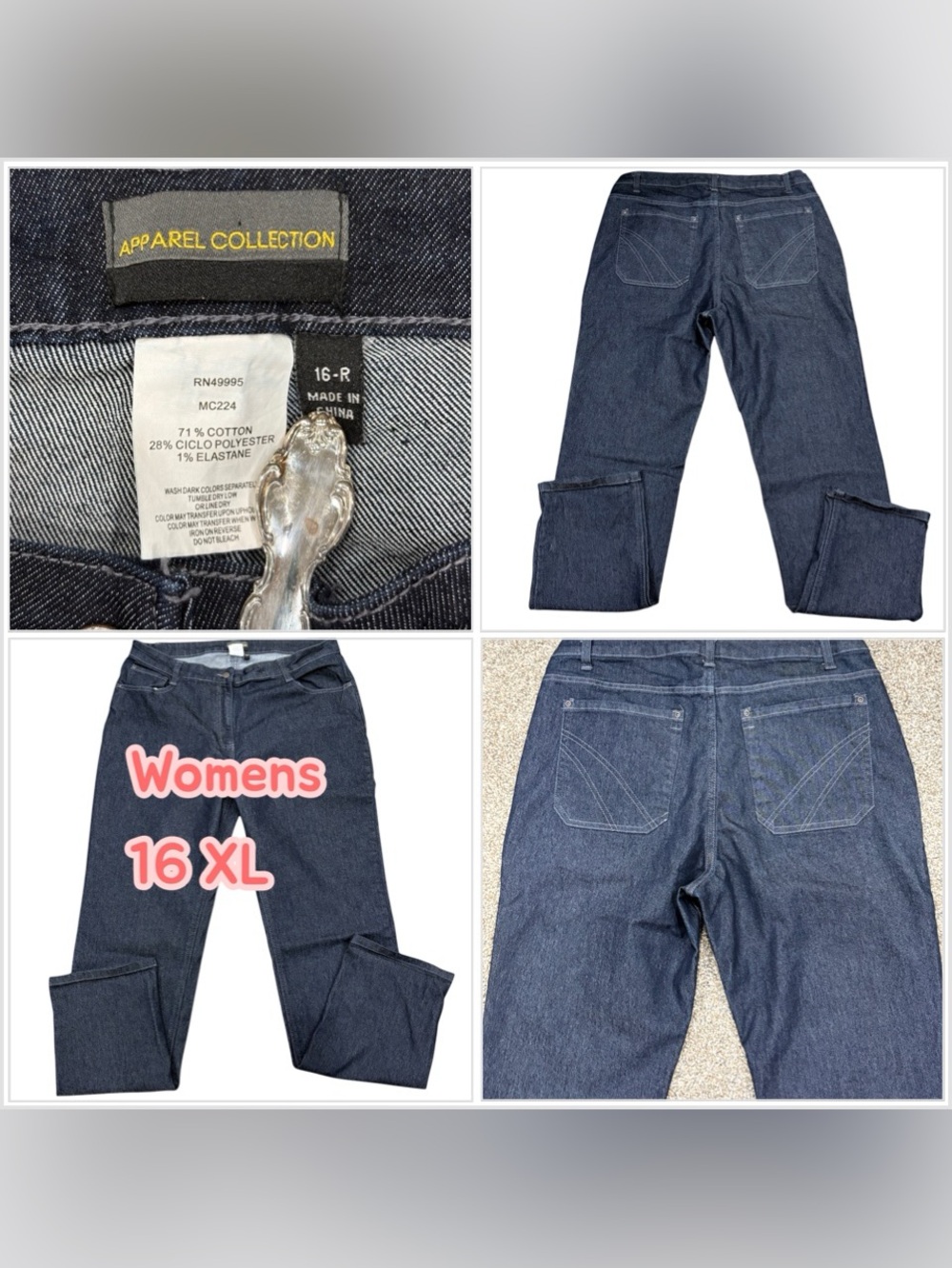 Womens Apparel Collection 16 XL Jeans Navy Blue Stretch Slimming High Rise Denim